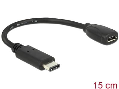 Câble adaptateur USB Type-C™ 2.0 mâle > USB 2.0 type Micro-B femelle de 15 cm noir