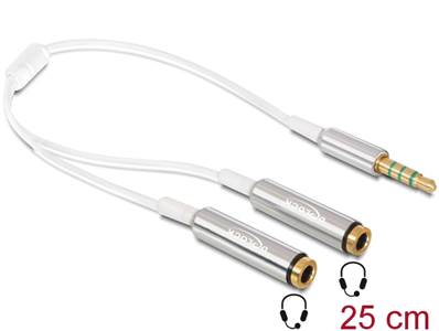Câble audio stéréo mâle 3.5 mm 4 broches > 2 x stéréo femelles 3.5 mm 4 broches 25 cm