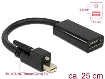 Adaptateur mini Displayport 1.2 mâle avec vis > HDMI femelle 4K actif noir