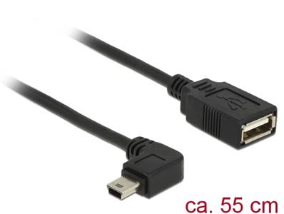 Câble enroulé USB 2.0 Type Mini-B mâle avec angle à 90° > USB 2.0 Type-A femelle OTG 55 cm