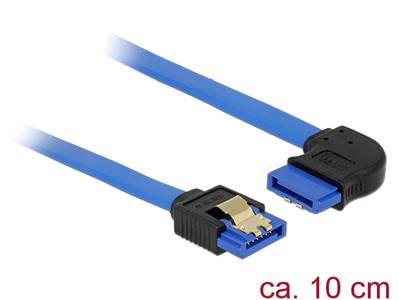 Câble SATA 6 Gb/s femelle droit > SATA femelle coudé à droite 10 cm bleu avec attaches en or
