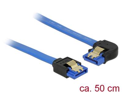 Câble SATA 6 Gb/s femelle droit > SATA femelle coudé à gauche 50 cm bleu avec attaches en or
