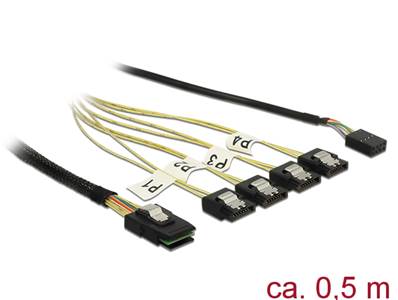 Câble Mini SAS SFF-8087 > 4 x SATA 7 broches inversé + bande latérale 0,5 m