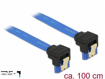 Câble SATA 6 Gb/s femelle coudé vers le bas > SATA femelle coudé vers le bas 100 cm bleu avec attach