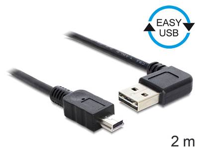 Câble EASY-USB 2.0 Type-A mâle coudé vers la gauche / droite > USB 2.0 Type Mini-B mâle 2 m