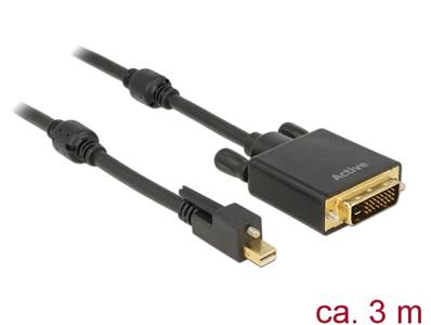 Câble mini Displayport 1.2 mâle avec vis > DVI mâle 4K actif noir 3 m