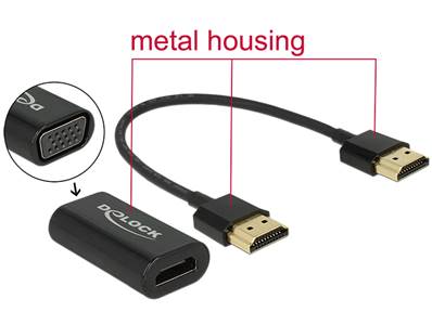 Adaptateur HDMI-A mâle > VGA femelle Logement métal avec câble de 15 cm