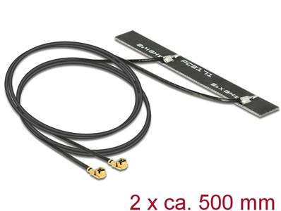 Double antenne WLAN 802.11 ac/a/h/b/g/n 2 x MHF mâle 5 dBi 500 mm PCB interne autocollante