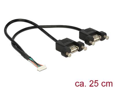 Câble embase 1,25 mm 8 broches USB 2.0 femelle > 2 x USB 2.0 Type-A femelle à montage sur panneau 25