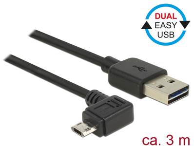 Câble EASY-USB 2.0 Type-A mâle > EASY-USB 2.0 Type Micro-B mâle coudé vers la gauche / droite 3 m no