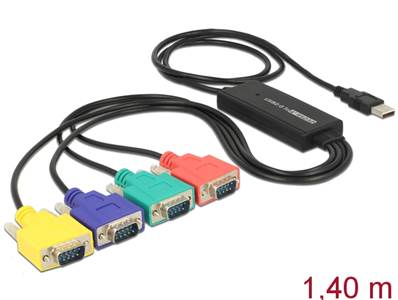 Adaptateur USB 2.0 Type-A mâle > 4 Serial RS-232 DB9 mâle