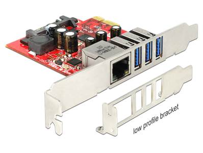 Carte PCI Express > 3 x externes USB 3.0 + 1 x externes Gigabit LAN – Facteur de forme à profil bas