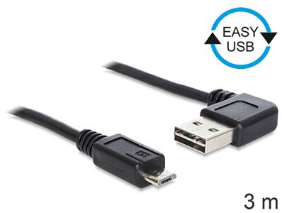 Câble EASY-USB 2.0 Type-A mâle coudé vers la gauche / droite > USB 2.0 Type Micro-B mâle 3 m