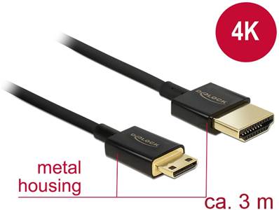 Câble HDMI haute vitesse avec Ethernet - HDMI-A mâle > HDMI Mini-C mâle 3D 4K 3 m Actif Fin Haut de