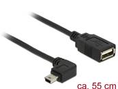 Câble enroulé USB 2.0 Type Mini-B mâle avec angle à 90° > USB 2.0 Type-A femelle OTG 55 cm