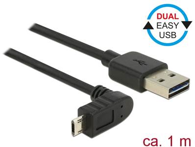 Câble EASY-USB 2.0 Type-A mâle > EASY-USB 2.0 Type Micro-B mâle coudé vers le haut / bas 1 m noir
