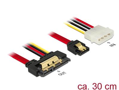 Câble SATA 6 Gb/s 7 broches femelle + fiche d'alimentation Molex 4 broches > SATA 22 broches femelle