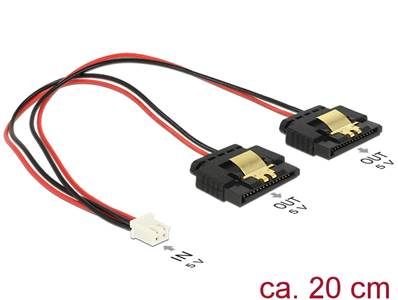 Câble Alimentation 2 broches femelle > 2 x réceptacles SATA 15 broches (5 V) métal 20 cm