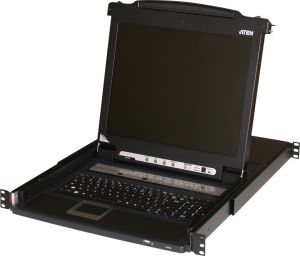 Tiroir 1U 19" avec écran TFT 17" + clavier AZERTY + touchpad + KVM 8 ports intégré et port USB