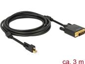 Câble mini Displayport 1.2 mâle avec vis > DVI mâle 4K actif noir 3 m