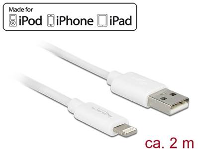 Câble d’alimentation et de transfert des données USB pour iPhone™, iPad™, iPod™ 2 m blanc