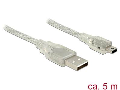 Câble USB 2.0 Type-A mâle > USB 2.0 Mini-B mâle 5 m transparent