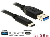 Câble SuperSpeed USB 10 Gbps (USB 3.1 Gen 2) Type-A mâle > USB Type-C™ mâle 0,5 m noir