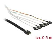Câble Mini SAS SFF-8087 > 4 x SATA 7 broches + bande latérale 0,5 m métallique