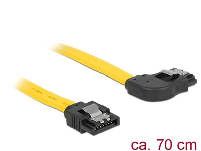 Câble SATA 6 Gb/s mâle droit > SATA mâle coudé à droite droite 70 cm métal jaune