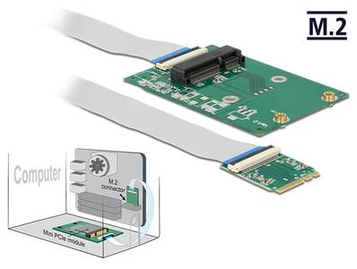 Convertisseur M.2 touche A+E mâle > 1 x emplacement Mini PCIe demi-format / format normal avec câble