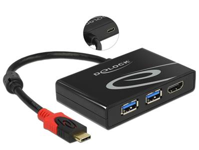 Adaptateur USB 3.1 Gen 1 USB Type-C™ mâle > 2 x USB 3.0 Type-A femelle + 1 x HDMI femelle (Mode DP A