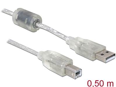 Câble USB 2.0 Type-A mâle > USB 2.0 Type-B mâle 0,5 m transparent