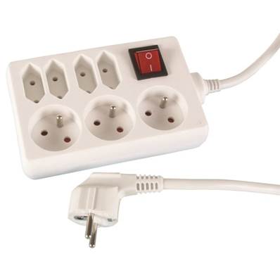 Multiprise électrique avec interrupteur 7 prises 3 Schuko + 4 euro 1.50m blanche