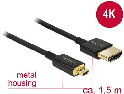 Câble HDMI haute vitesse avec Ethernet - HDMI-A mâle > HDMI Micro-D mâle 3D 4K 1,5 m Fin Haut de gam