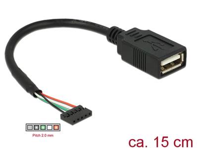 Câble embase 2,00 mm 5 broches USB 2.0 femelle > USB 2.0 Type-A femelle 15 cm
