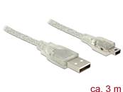 Câble USB 2.0 Type-A mâle > USB 2.0 Mini-B mâle 3 m transparent