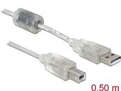 Câble USB 2.0 Type-A mâle > USB 2.0 Type-B mâle 0,5 m transparent